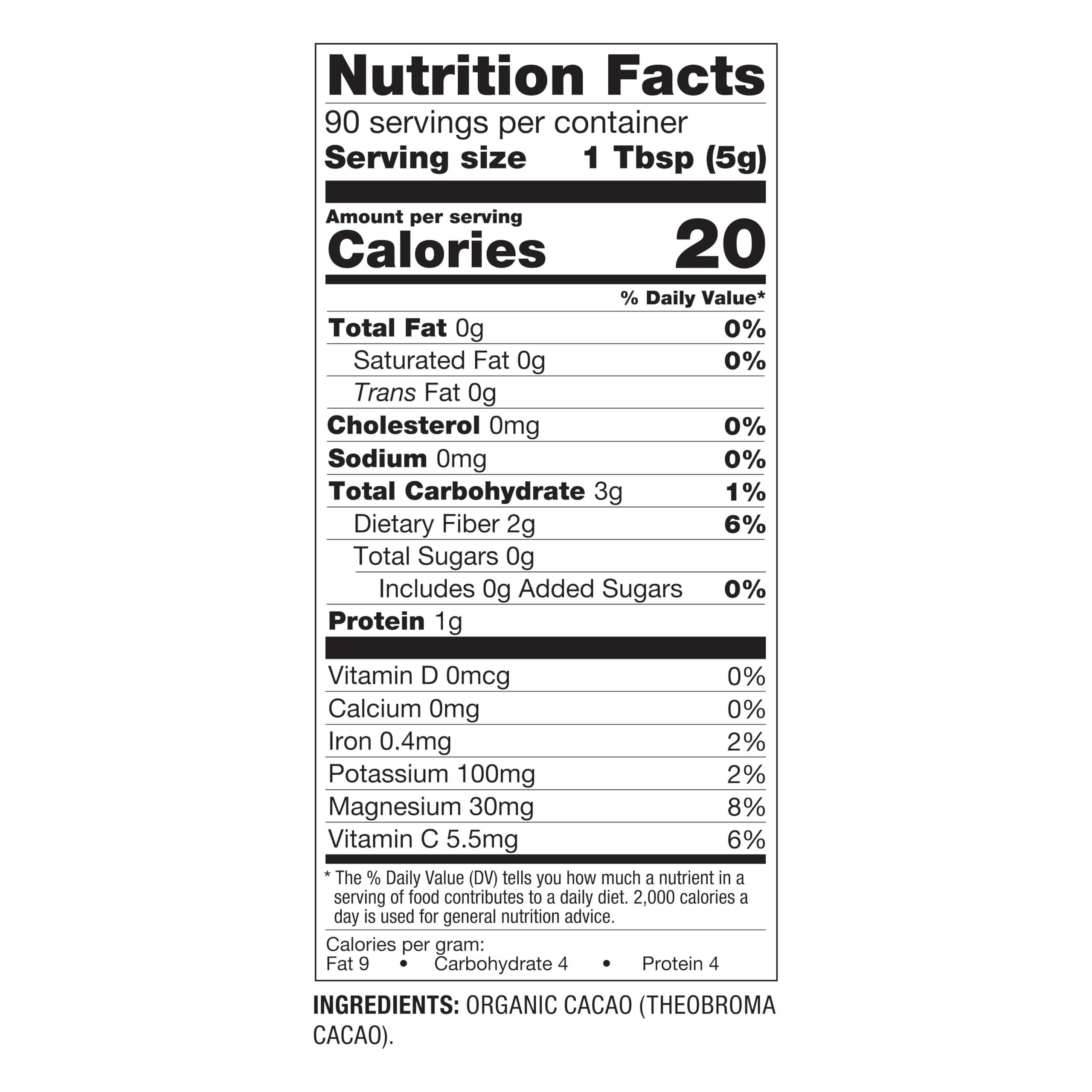 BetterBody Foods BetterBody Foods Organic Cacao Powder, Rich Chocolate Flavor, Non-GMO, Gluten-Free, Cocoa, 16 ounce, 1 lb bag