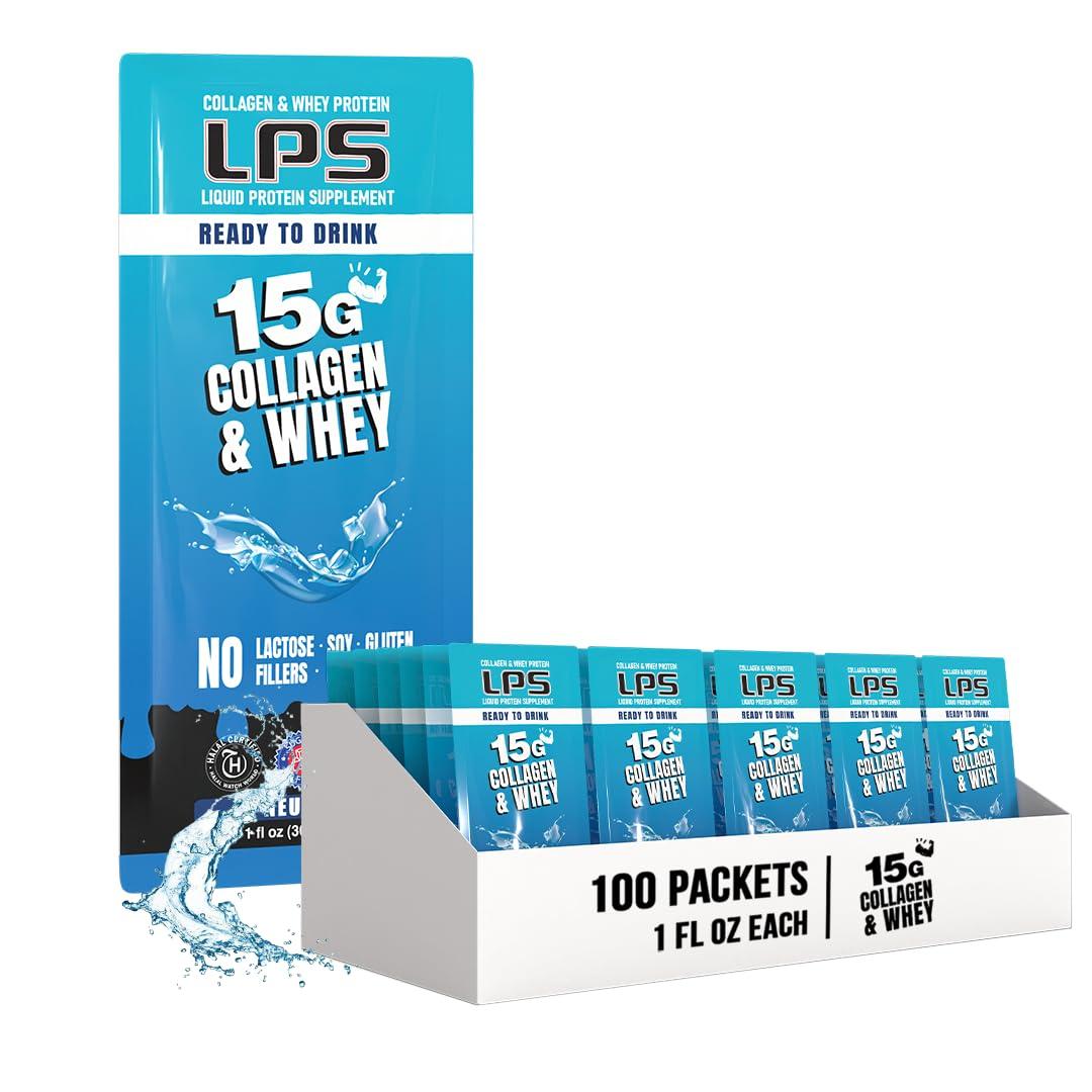 NUTRITIONAL DESIGNS ND LABS, INC SINCE 1986 Nutritional Designs LPS Liquid Collagen & Whey Protein Supplement - Non-GMO Drink, Sugar-Free - Promotes Healthy Skin & Hair for Men & Women, Neutral, Single Serve (100 Packets)