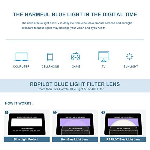 RB.Pilot RB.Pilot Classic Square Reading Glasses for Men Women Light Blocking Computer Readers Spring Hinge Metal Frame Acetate Legs