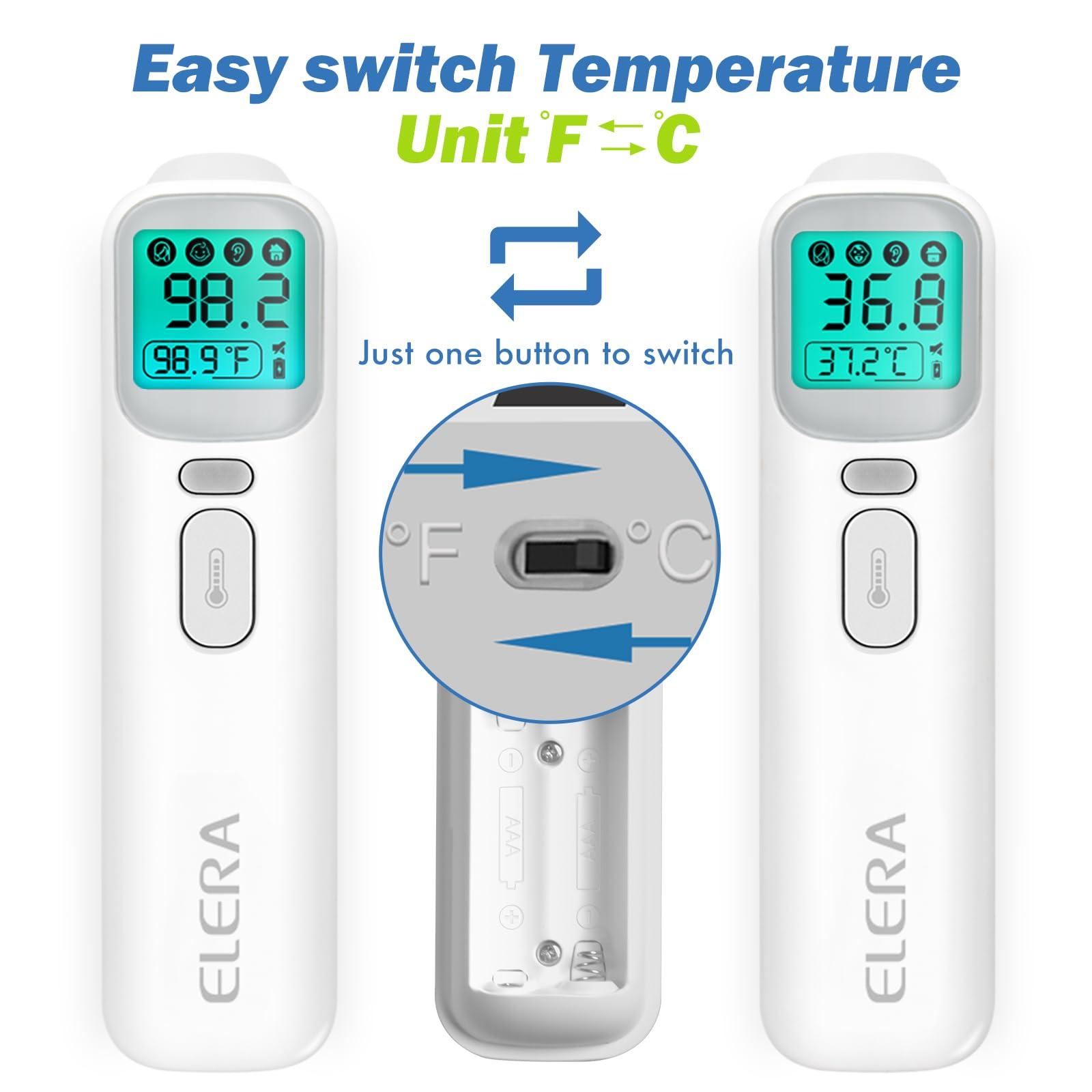 ELERA Elera Ear Thermometer for Kids, Baby Thermometer with Forehead and Ear Mode for Adults, Infant, Kids and Toddler, Touchless and 1 Second Reading with Fever Alarm and Mute Function, LCD