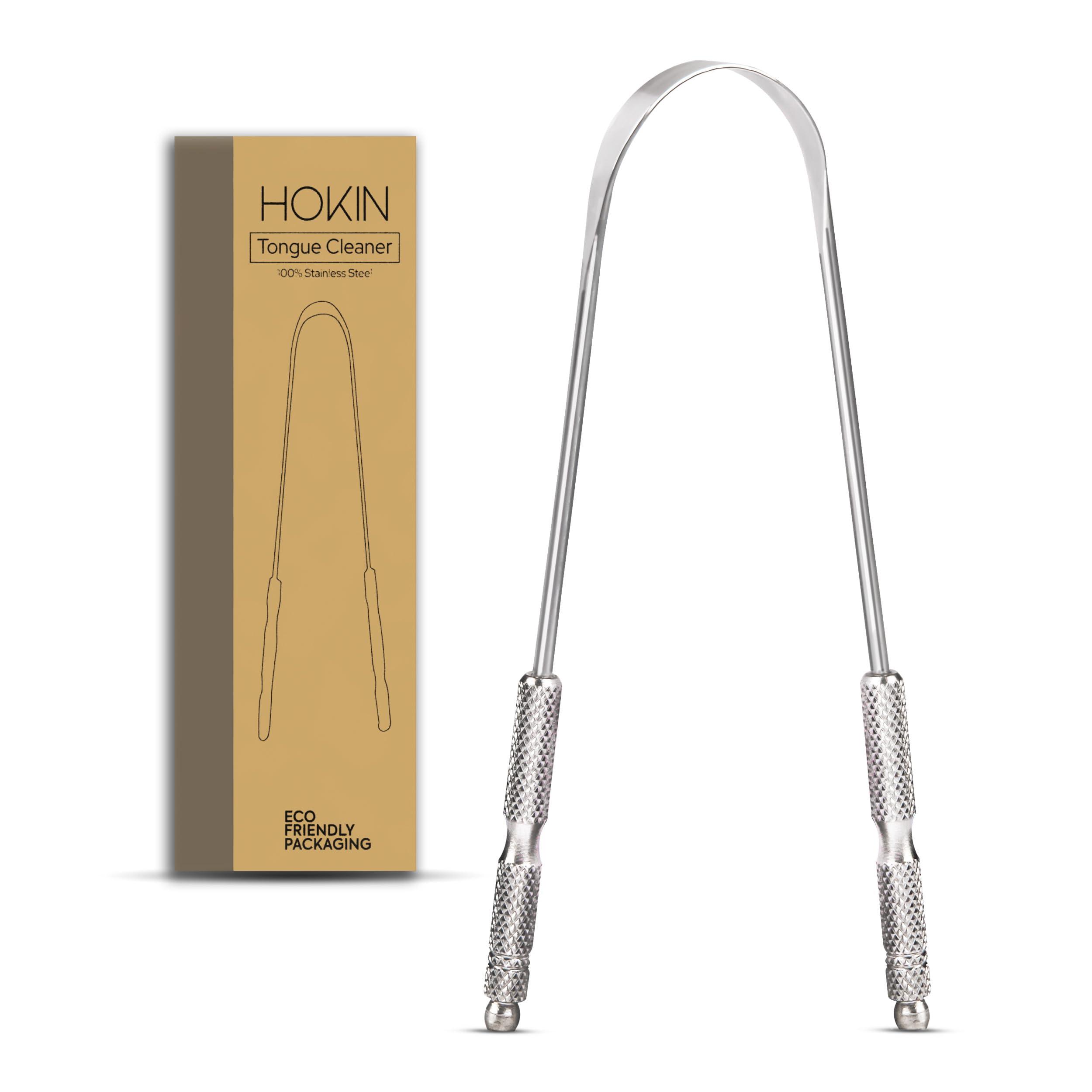 HOKIN Tongue Scraper for Adults by HOKIN (1Pc Oral Care Pack) Stainless Steel Tongue Cleaners Reduce Bad Breath 100% Metal Tough Scrapers Men and Women Hygiene (1 Count (Pack of 1) U Shaped, Silver)
