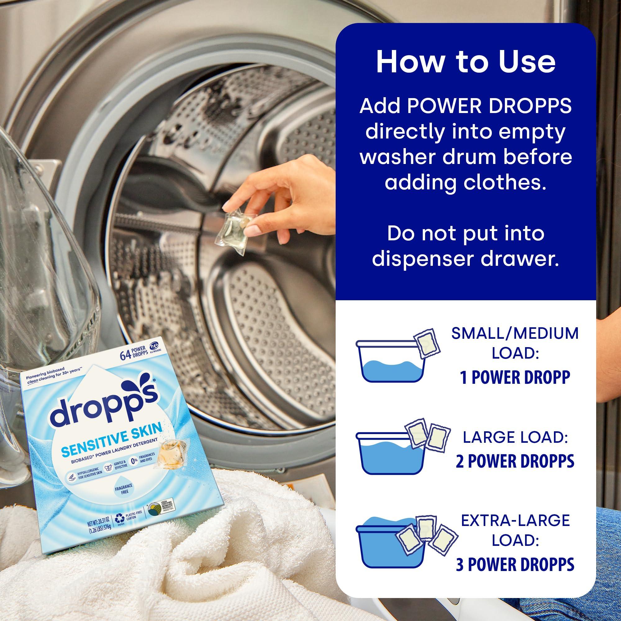 dropps Dropps Sensitive Skin Laundry Detergent Pods, Unscented (64 Tablets) - Dermatologist Tested Laundry Pods - HE Compatible Laundry Supplies for Clean Clothes, Vegan & Dye-Free