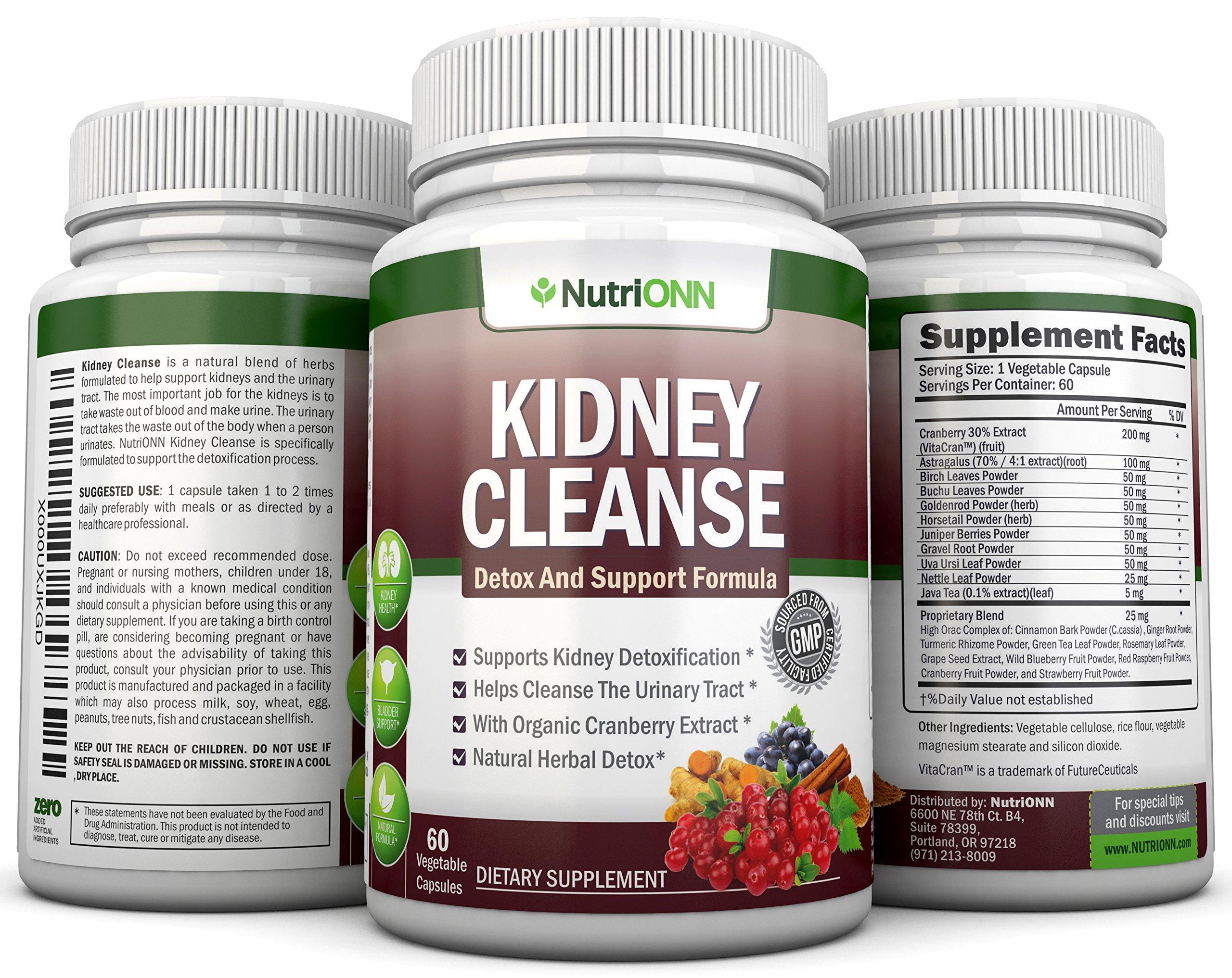 NutriONN KIDNEY CLEANSE - Detox and Support For Urinary Tract, Bladder and Kidneys - All Natural Herbal Supplement Formula With Organic Cranberry, Astragalus, Turmeric, Goldenrod, Gravel Root, Juniper and More