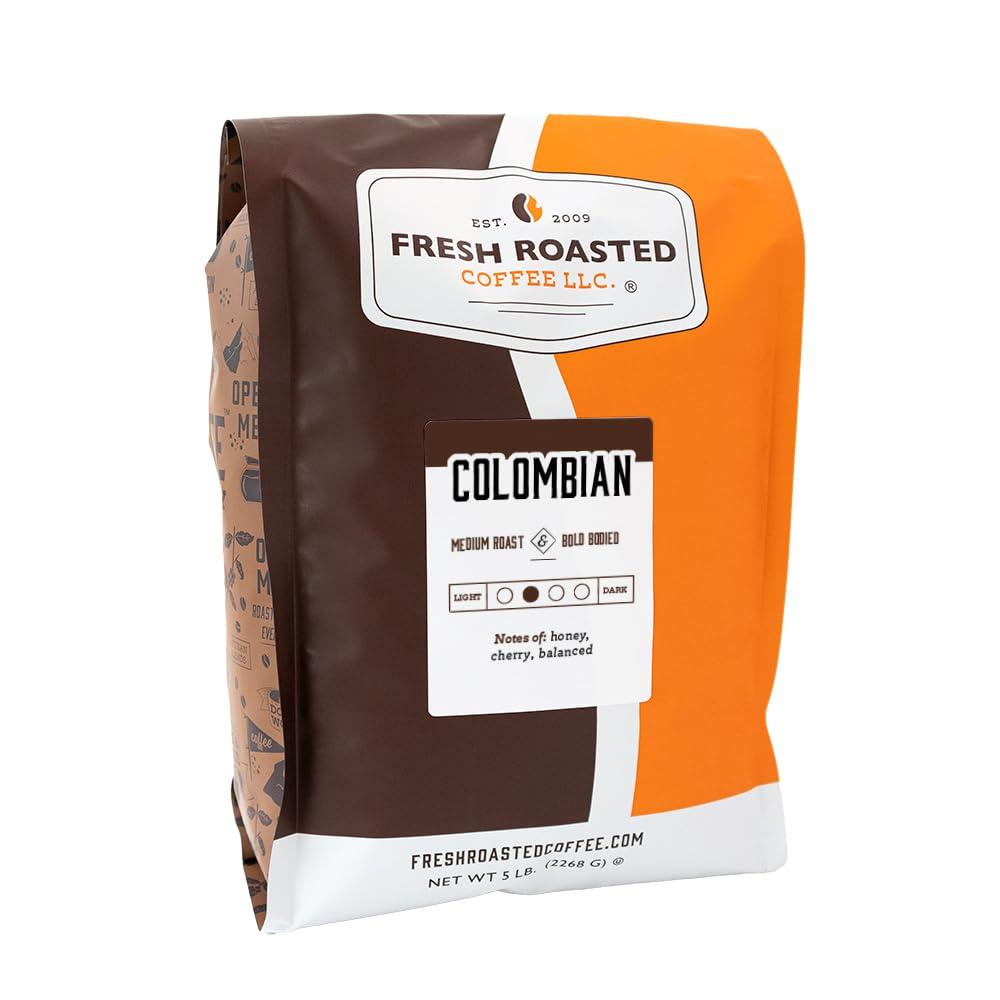 Fresh Roasted Coffee Fresh Roasted Coffee,100% Colombian, 5 lb (80 oz), Medium Roast, Kosher, Whole Bean