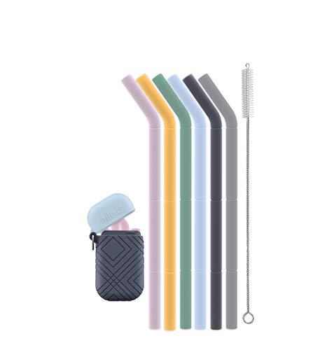 Ello Ello Impact Silicone Fold & Store Straws with Carry Case, 6 Piece, Spring Floral