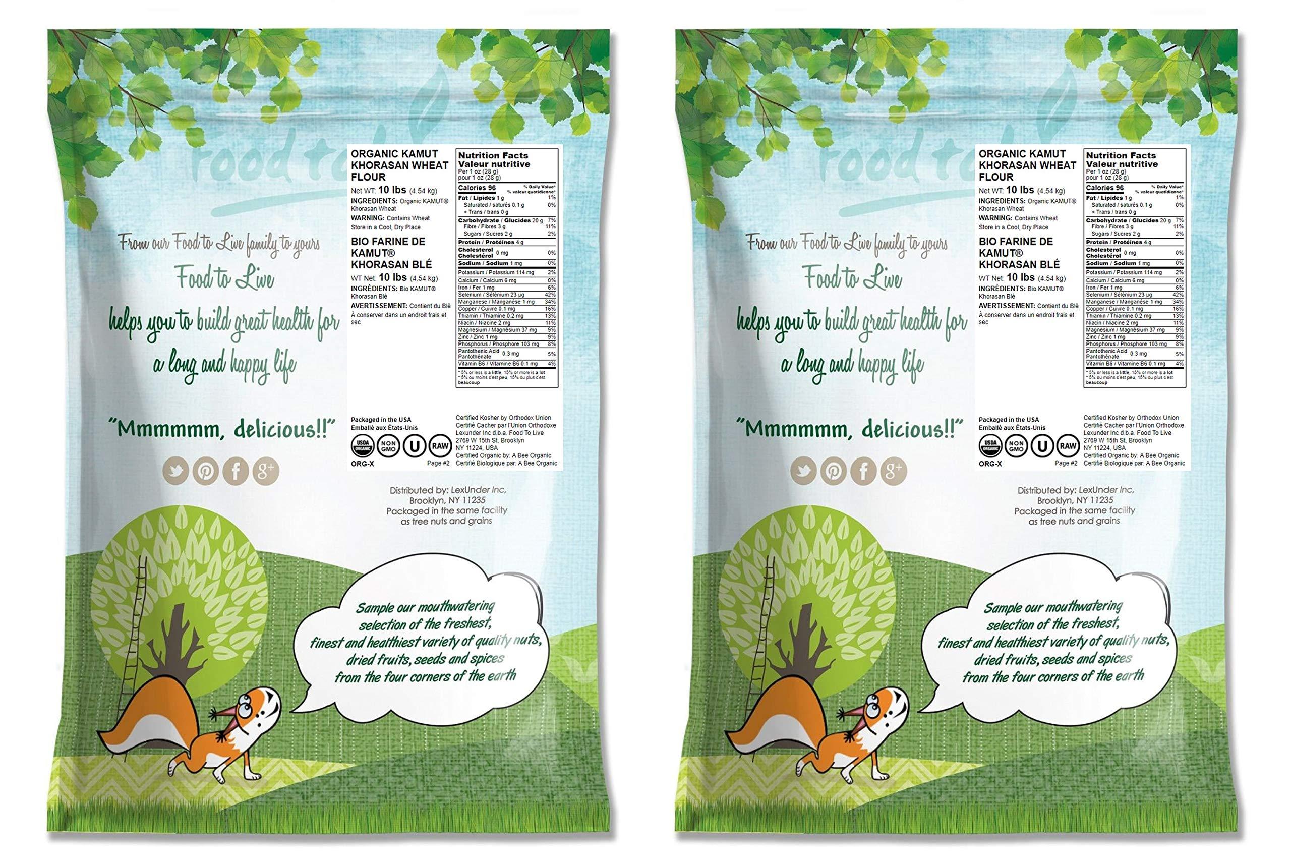 Food to Live Food to Live Organic KAMUT Khorasan Wheat Flour, 20 Pounds Stone Ground Powder, 100% Whole Grain Meal, Non-GMO, Kosher, Bulk
