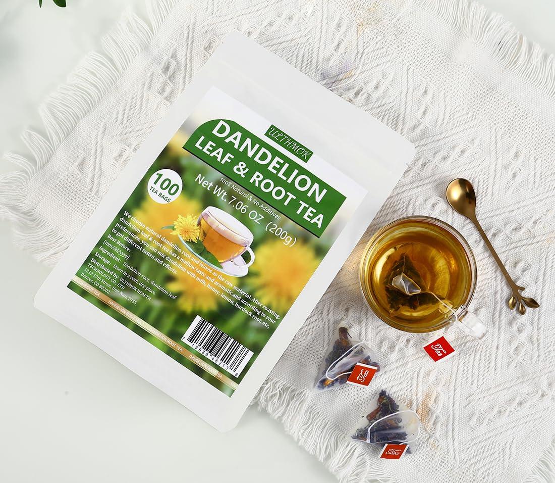ULTHMOK Premium Dandelion Leaf & Root Tea,100 Tea Bags/7.06Oz,for Liver & Kidney Health,Roasted Detox Herbal Tea. Support Digestion & Boost Immune System, Caffeine Free.