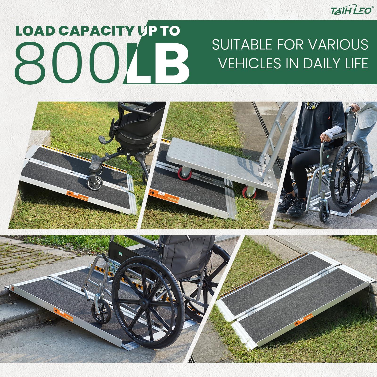 TaiH Leo TaiH Leo 3FT & 7FT Wheelchair Ramps, 800 LBS Capacity Wheel Chair Ramp, Portable Wheelchair Ramp Scooter Ramp, for Home, Steps, Stairs, Doorways, Curbs Black