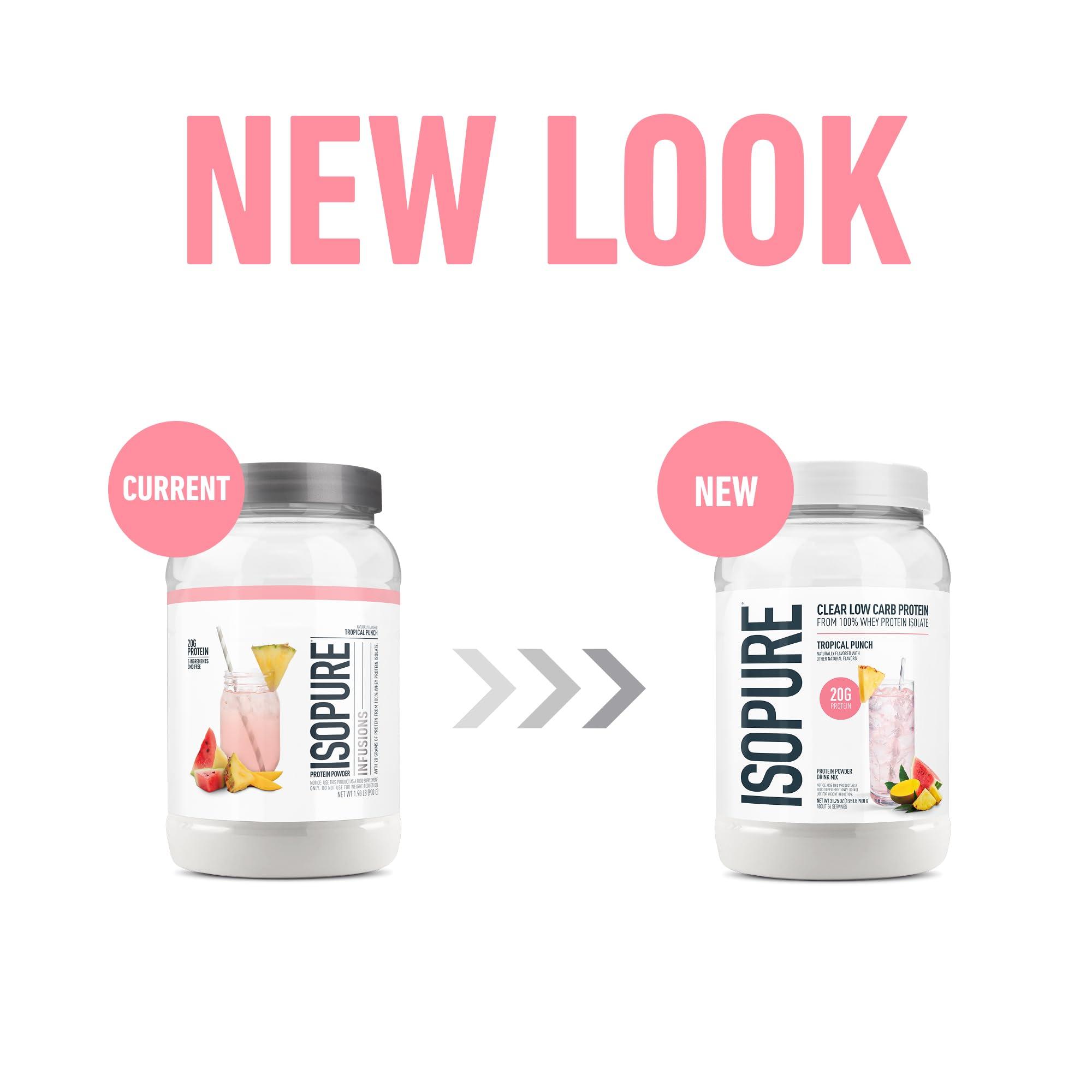 Isopure Isopure Clear Whey Isolate Protein Powder Infusions, Lactose Free, Gluten Free, Naturally Flavored, Tropical Punch, 20g Protein Per Serving, 1.9 Lbs, 36 Servings