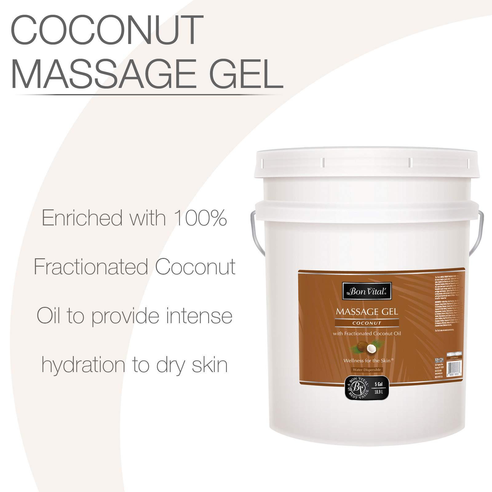 Bon Vital' Bon Vital\' Coconut Massage Gel with 100% Pure Fractionated Coconut Oil, Great for At-Home Use in Back Massages & Neck Massages, Moisturizes Skin Without Clogging Pores, 5 Gal, Label may Vary