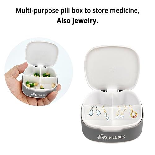 JHFGJGH Pill Box Small Pill Organiser, Travel Pill Box, Mini Pillbox, Portable Daily Pill Box, Travel One Day Pill Case for Vitamins & Multiple Medicines for Kids Men Women Elderly (4 grids, White)