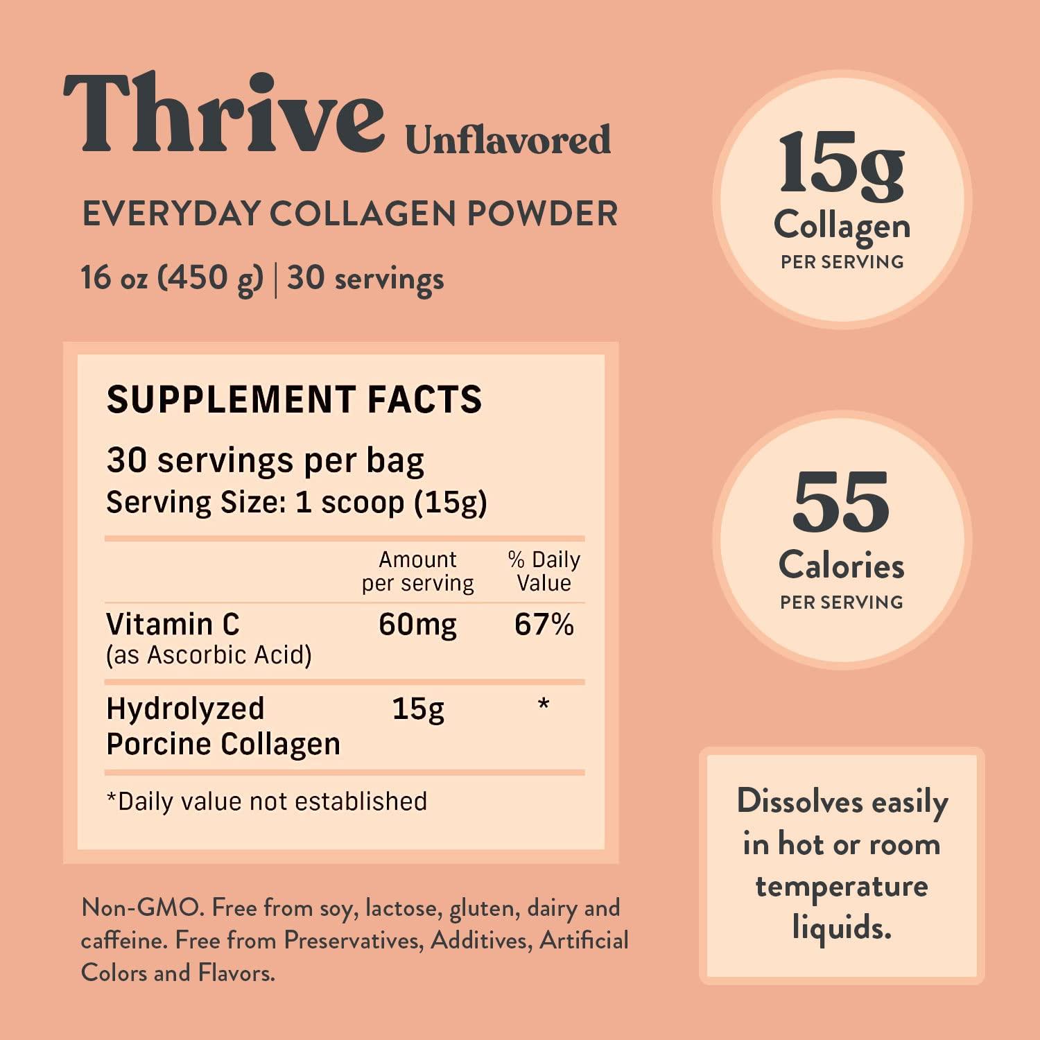 PROTIVA PROTIVA Thrive Collagen Powder for Women - 16 oz (450 g) Unflavored Everyday Collagen Peptide Powder Clinically Proven Safe for Pregnancy and Breastfeeding, May Help Reduce Stretch Marks
