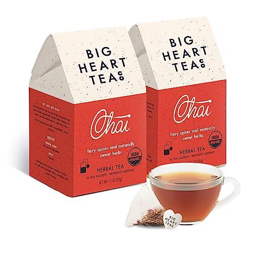 Big Heart Tea Co. Big Heart Tea Co. Tea Bags - Fiery Masala Chai - Certified Organic, Ayurvedic Herbal Decaf Tea with Small Batch Ground Sweet Herbs and Spices including Adaptogenic Tulsi, Rooibos, Ginger, 20 Tea Bags