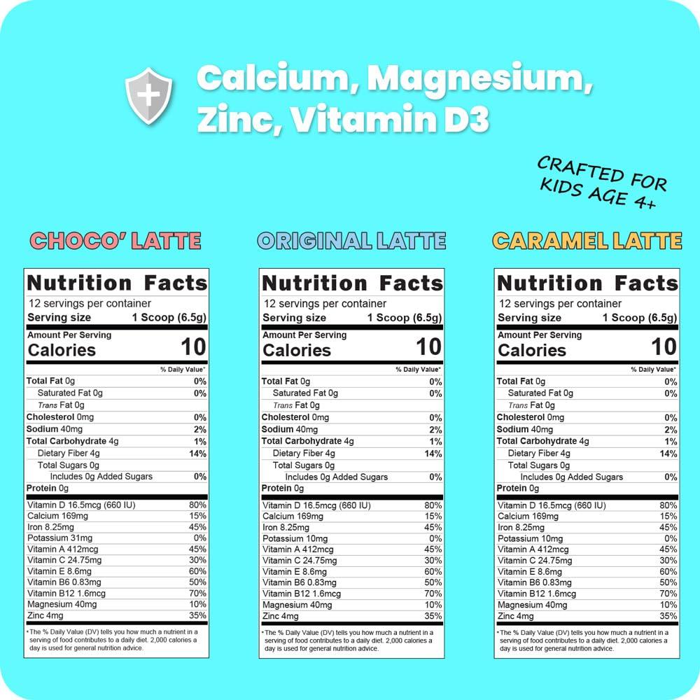 kiid Kiid Coffee Instant Latte - 99.9% Caffeine Free - Organic Decaf Coffee, 4g Fiber, 0g Sugar, 12 Vitamins & Minerals For Kids - Allergen Free & Vegan - Just Add Milk - Drink Hot or Cold (12 Servings)