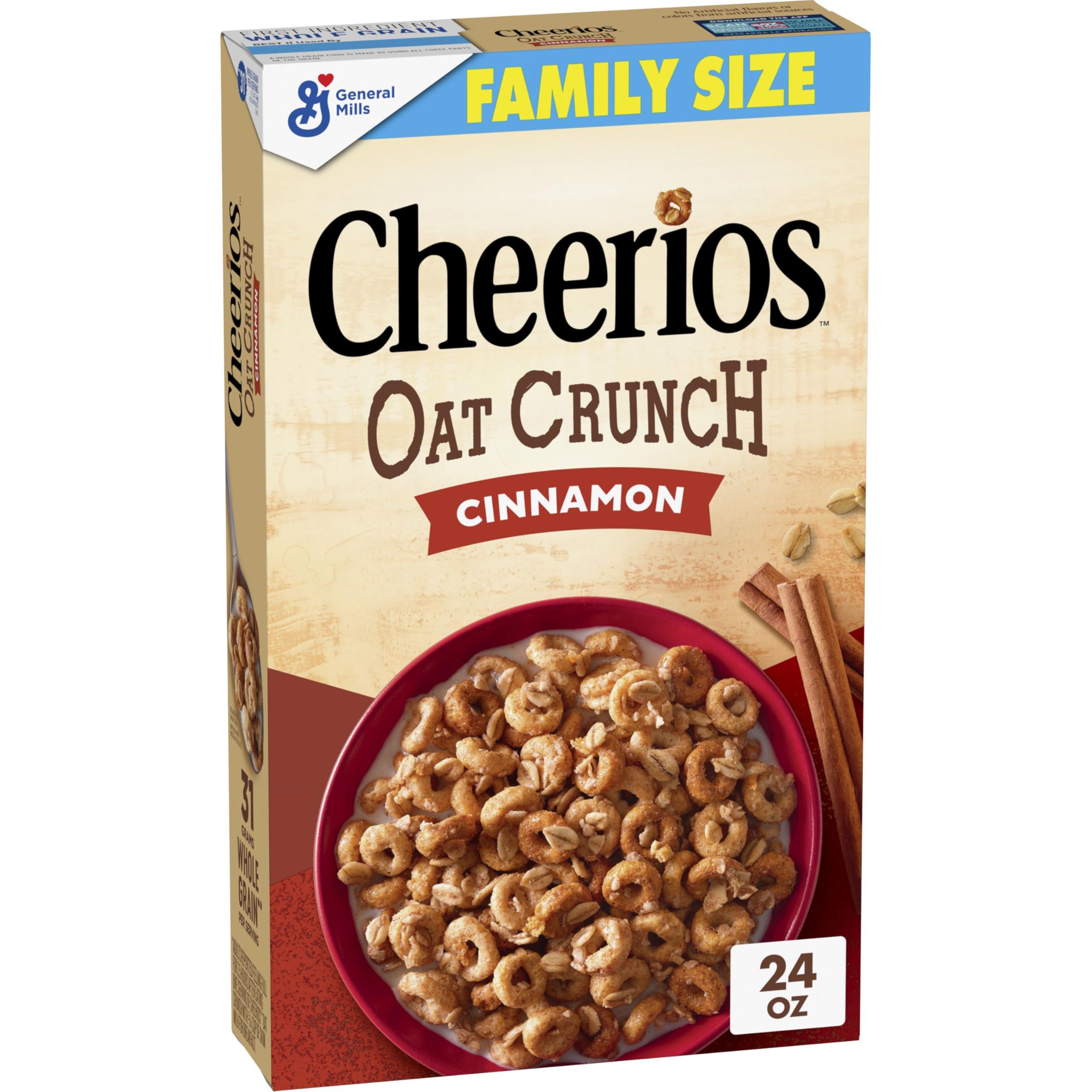 Cheerios Cheerios Oat Crunch Cinnamon Breakfast Cereal, Made with Whole Grain, Family Size, 24 oz
