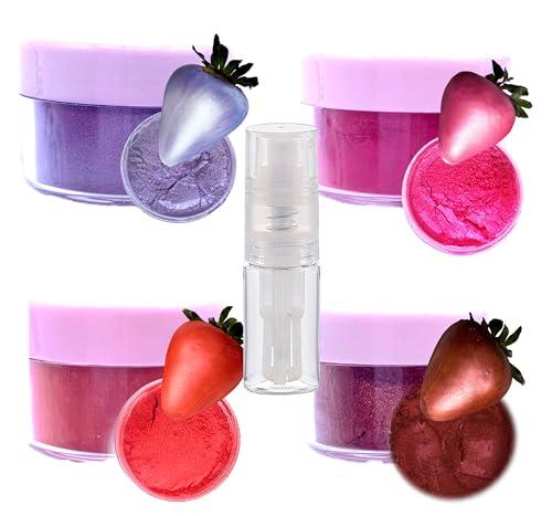 Capacillo\'s Cake Supplies Valentine LUSTER DUST Edible glitter set for cake decorating, Food grade shimmer diamond petal dust, use on drink, cookie decoration, fondant, macaroon, strawberries chocolate metallic paint and more, 5gr each. include Free spray pump 15ml