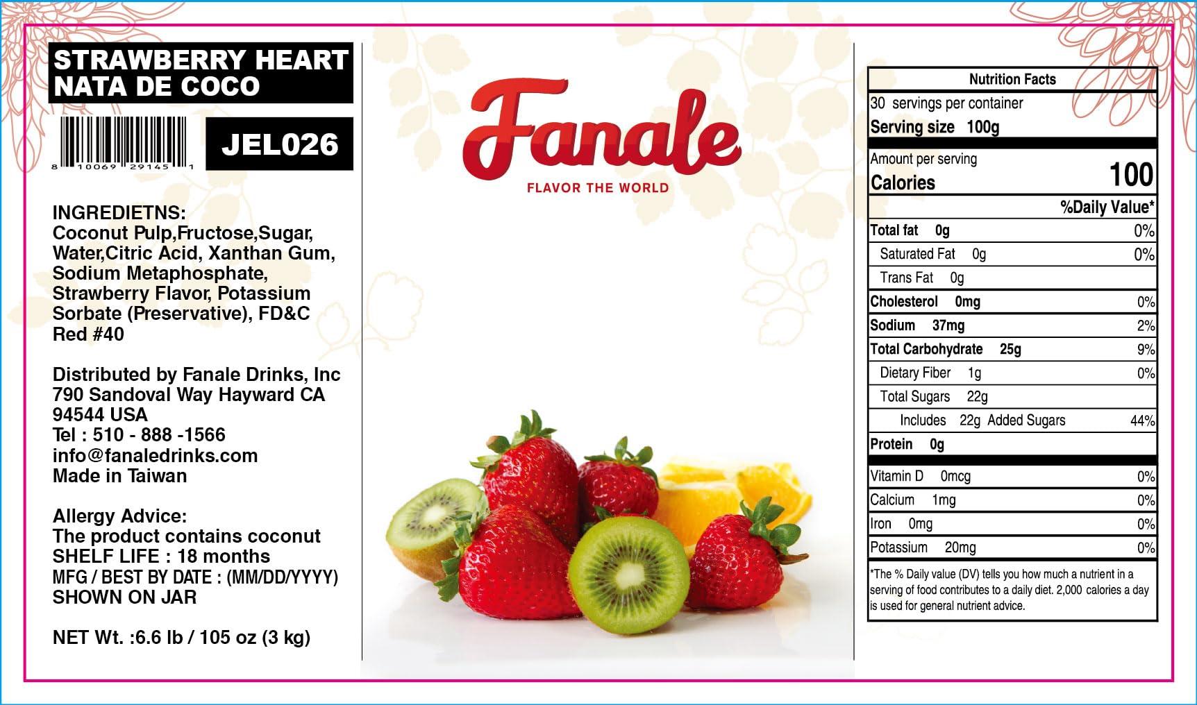 Fanale Fanale Coconut Jelly Topping nata de coco for Boba Tea | Ice Cream | Yogurt | Smoothie | Milk Tea | Desserts Strawberry Heart Shaped, 6.6 pound (Pack of 4) | JEL026-CS