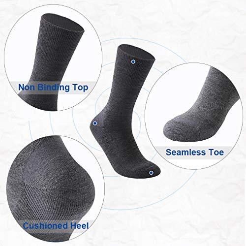 Forcool Forcool Merino Wool Crew Diabetic Men Women Non Binding Wide Loose Top Cushioned Sole Diabetic Dress Socks, Large 3 Pairs Dark Gray
