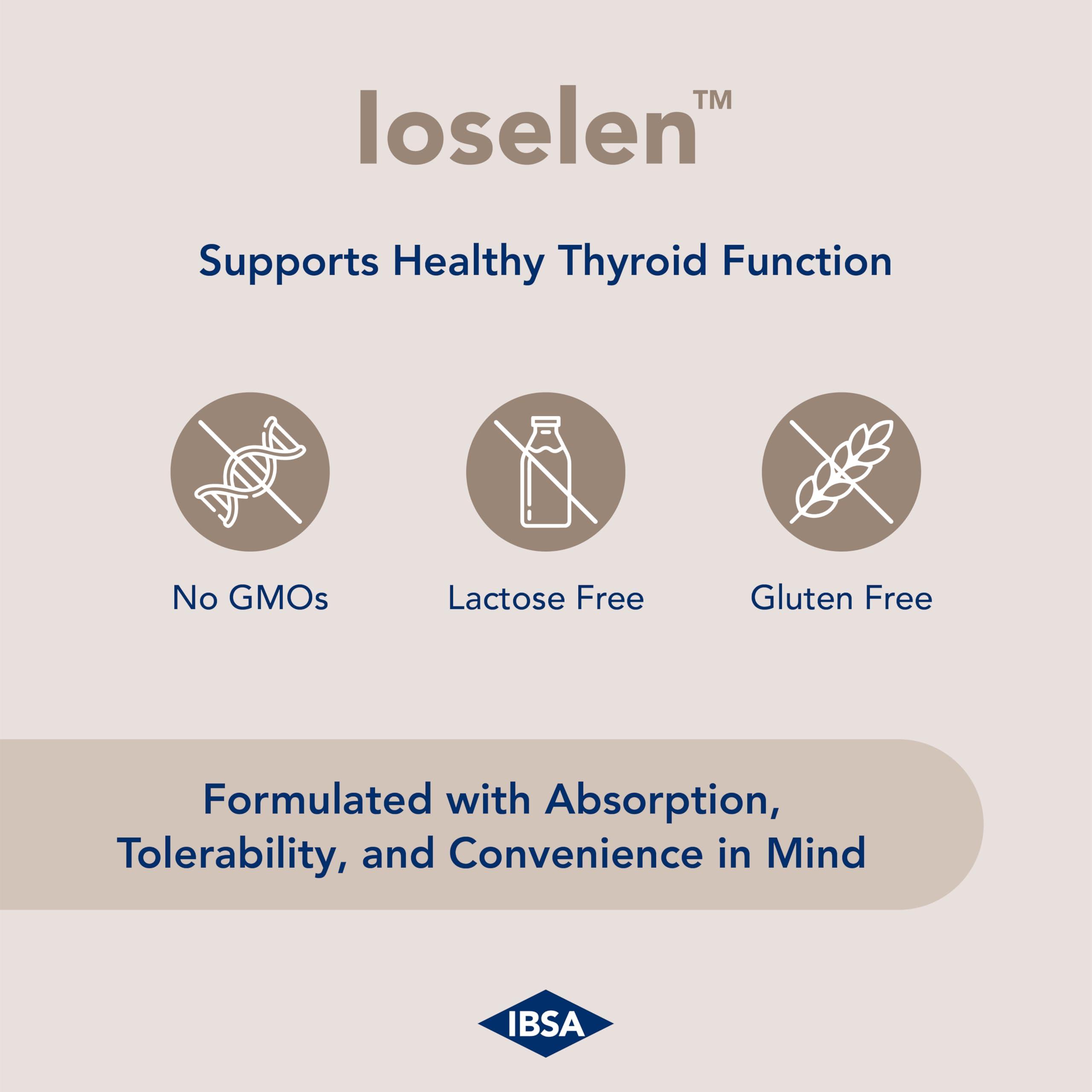 Ibsa Ioselen - Thyroid Support Supplement 100 mcg Selenium, 100 mcg Iodine, 5mg BioPerine - 30 Soft-Gel Caps for Increased Bioavailability and Absorption - Gluten-Free, Lactose-Free, Sugar-Free, Non-GMO