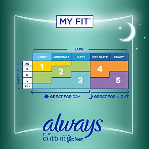 Always Always Pure Cotton, Feminine Pads for Women, Size 4 Overnight Absorbency, Multipack, with Flexfoam, with Wings, Unscented, 20 Count x 3 Packs (60 Count total)