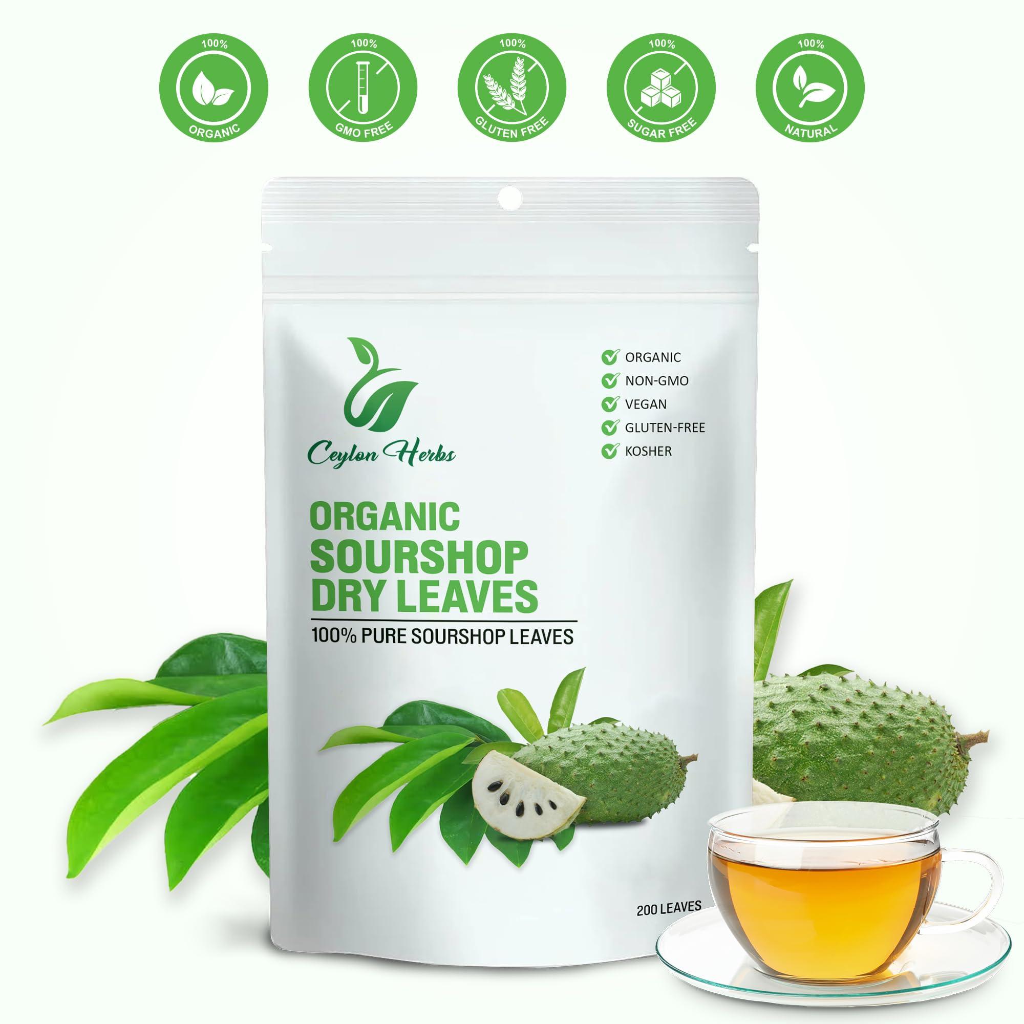 CEYLON HERBS 200 Natural Soursop Leaves - Handpicked, Well-Cleaned, 100% Pure and Fresh for Tea