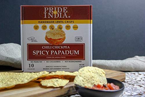 Pride Of India Pride Of India - Spicy Chickpea Masala Papadum Lentil Crisp, Pack of 6 - 10 count Box (3.53oz - 100gm) - Instant Popping Chips, Gluten-Free Crackers, Healthy Indian Snacks