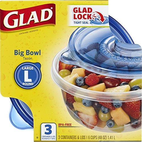 Glad Glad Food Storage Containers - Big Bowl Container - 48 Ounce - 3 Containers - 6 pack