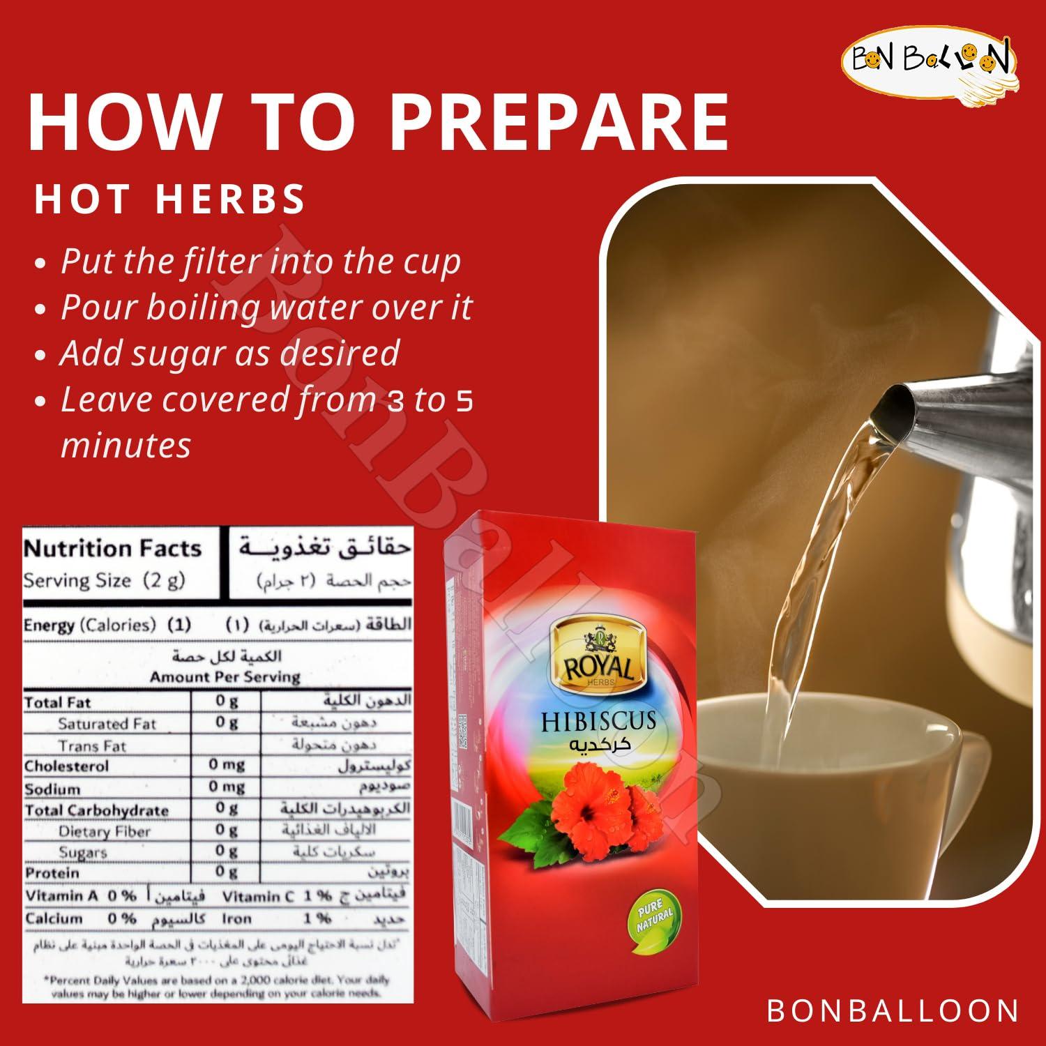 Egyptian Royal Natural Hibiscus Flower Tea Bags Pure Natural Dried Roselle Egyptian Herbal Caffeine Free Egypt Aswani Aswan Chai Hybiscus Hibscus Tea\'s Hibiscous Halal Kosher (20 Bags)