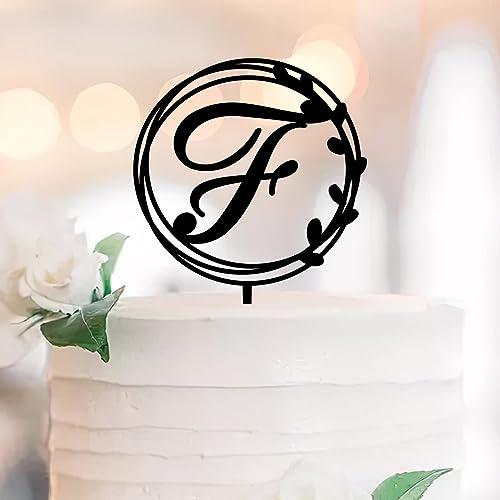 lutieger Initial Letter F Cake Topper Flowers Eucalyptus Leaves Birthday Cake Topper Calligraphy Initials Wreath Acrylic Black Nuptial Party Baking Cake Decorations Elegant Gifts for Girls Men
