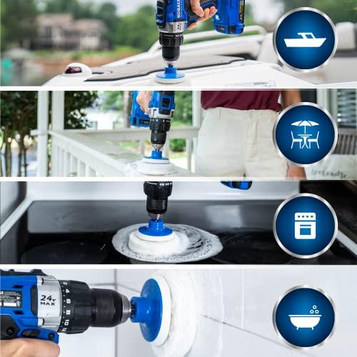 RotoScrub RotoScrub 7 Pack Multi-Purpose Drill Brush Kit for Cleaning Bathrooms, Showers, Tubs, Tile, Floors, Sinks, Toilets, Grout and Grime Removal, Reversible Blue and White Scrub Pads