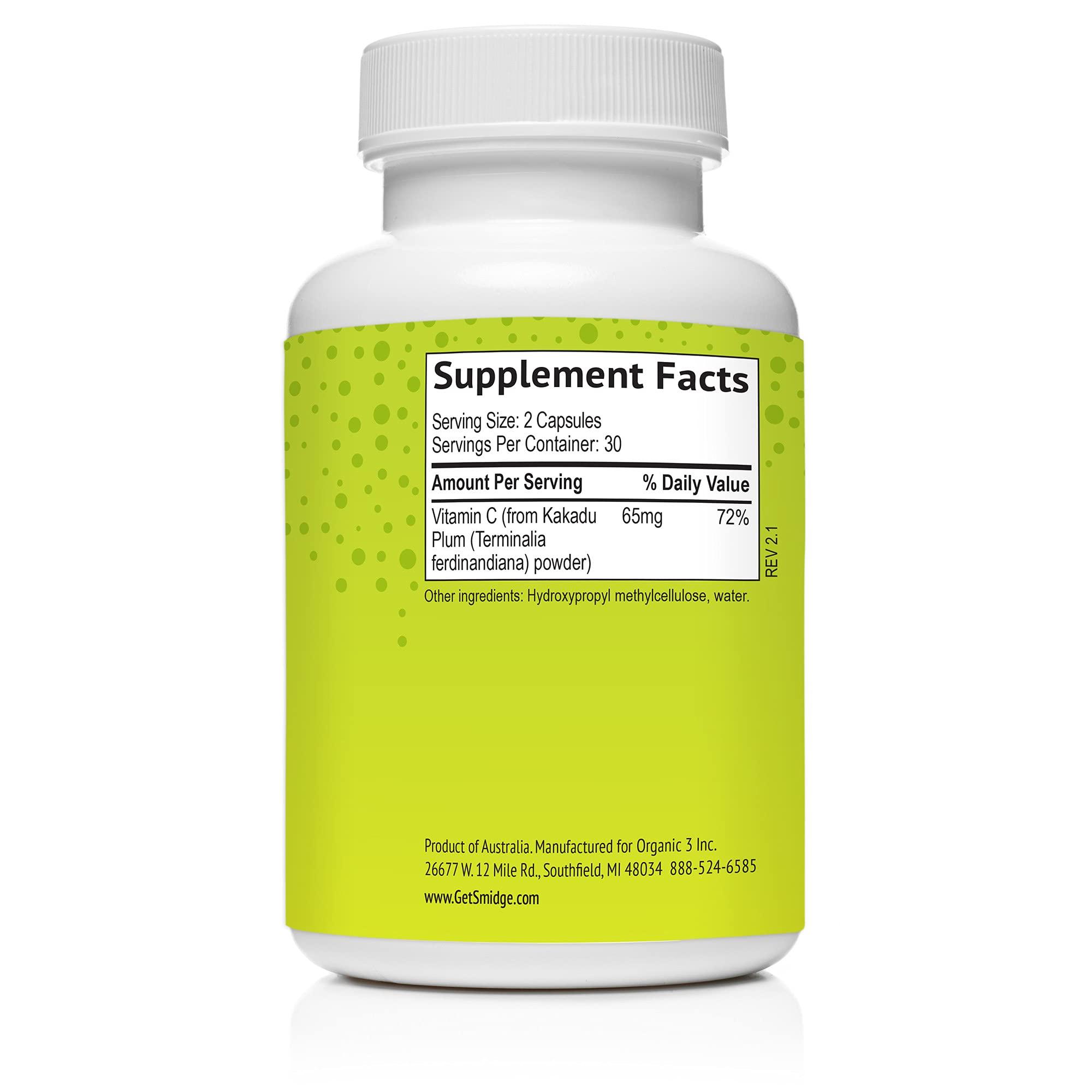 Smidge Smidge Kakadu Plum Capsules, 60 ct. Pure, Non-GMO Vitamin C from Australian Kakadu Plum. No Fillers, No Ascorbic Acid