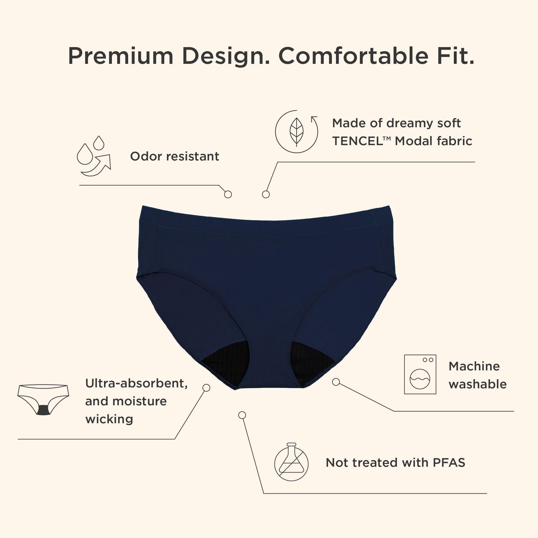 saalt saalt Comfort Modal Brief Period Underwear - Super Absorbency - Replaces 6 Pads or 8 Tampons (Medium, Midnight Sky)