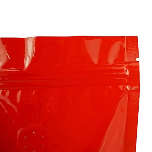 QQ Studio QQ Studio 50 Red Mylar Coffee Bags with Degassing Valve and Window, Heat Seal Stand Up Bags, 4.6 oz or 7 oz, Resealable Food Safe Coffee Pouches for Roasted Beans (4oz (5.5x7.9"))