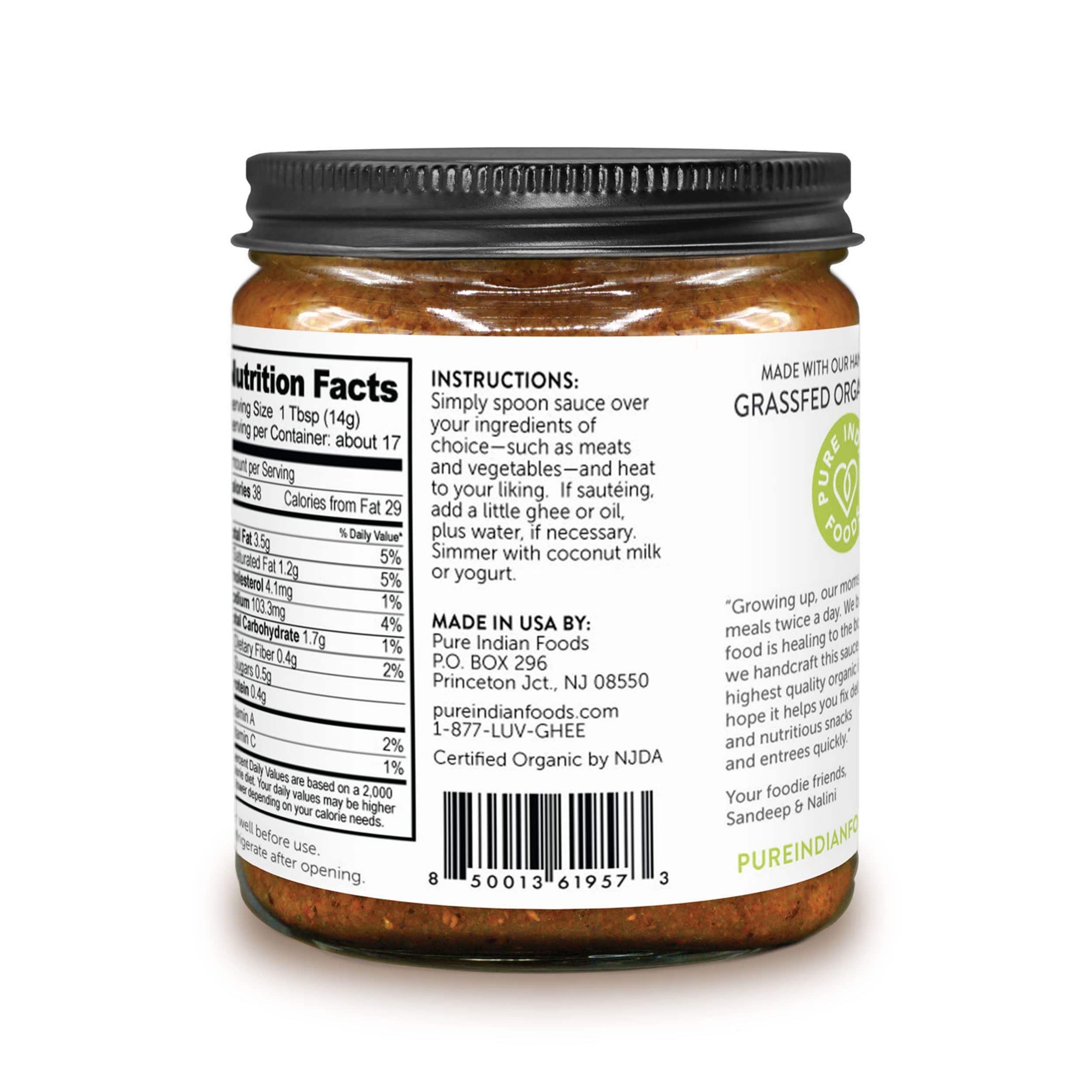 PURE INDIAN FOODS Pure Indian Foods Keto In A Hurry (Madras) 8.5 oz, Certified Ketogenic Organic Curry Seasoning (Concentrate / Paste), No Sugar or Preservatives Added