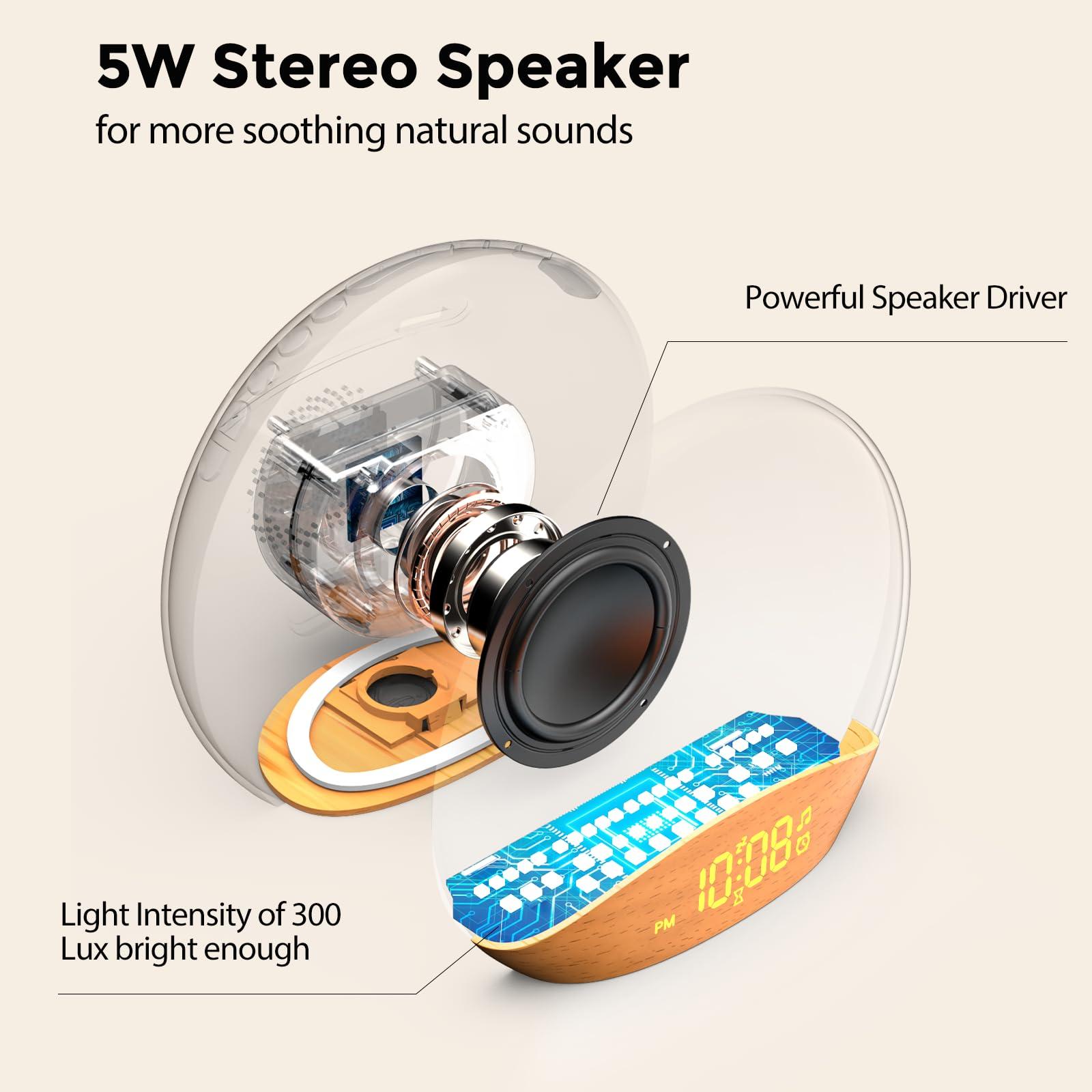 HOUSBAY HOUSBAY White Noise Machine Sunrise Alarm Clock, Wake Up Light, Dimmable Night Light, 26 Natural Sounds, Gentle Wake up & Sound Machine for Sleeping, Adults, Kids, Baby-Wooden