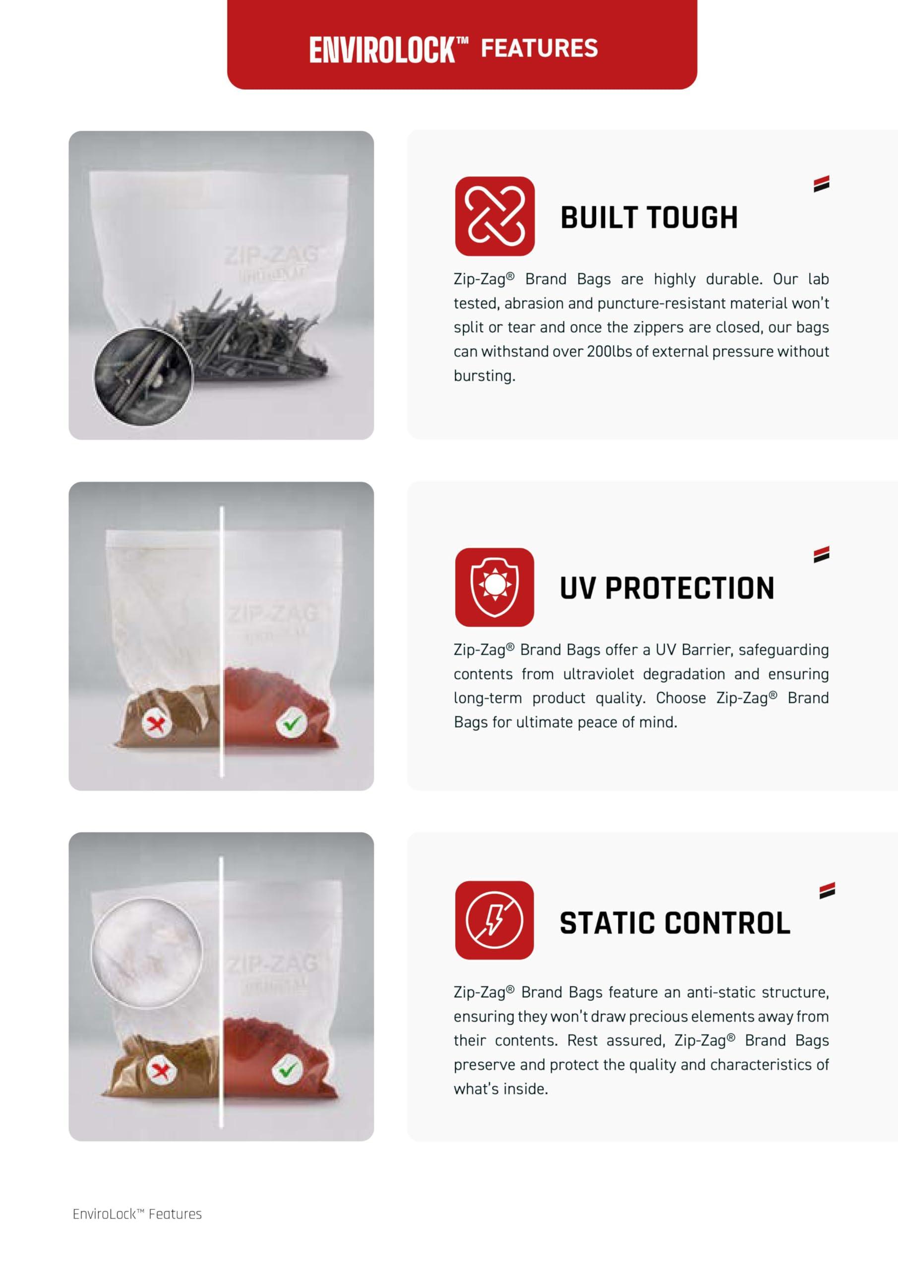 ZIP-ZAG Zip Zag Bag (1 LB) 10x One Pound Zip Lock Bags (16.93\" x 11\") Say Goodbye to Stale Herbs And Spices With Food Safe Zipper bags | Resealable, Reusable, Washable and Airtight Zipper Bags