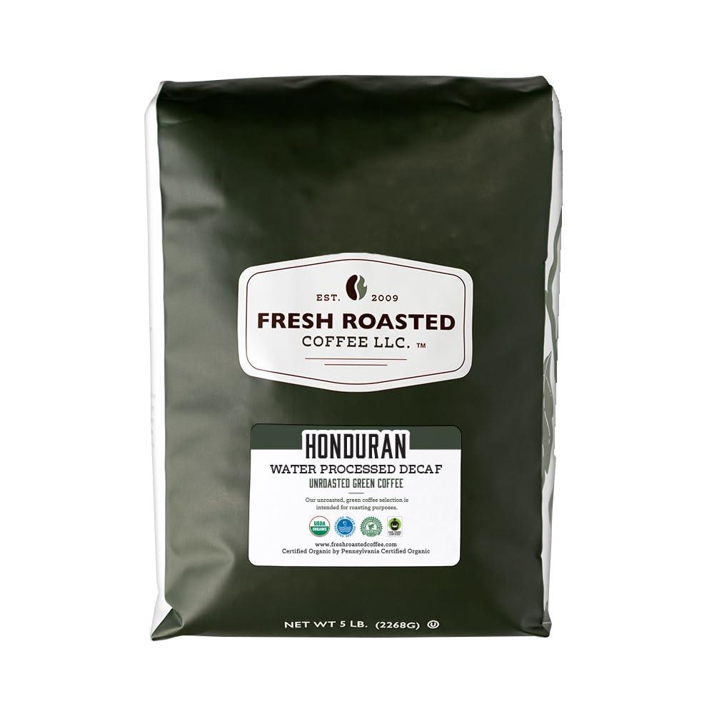 Fresh Roasted Coffee Fresh Roasted Coffee, Unroasted Water-Process Decaf Honduran, Organic Fair Trade Kosher RFA, 5 Pound