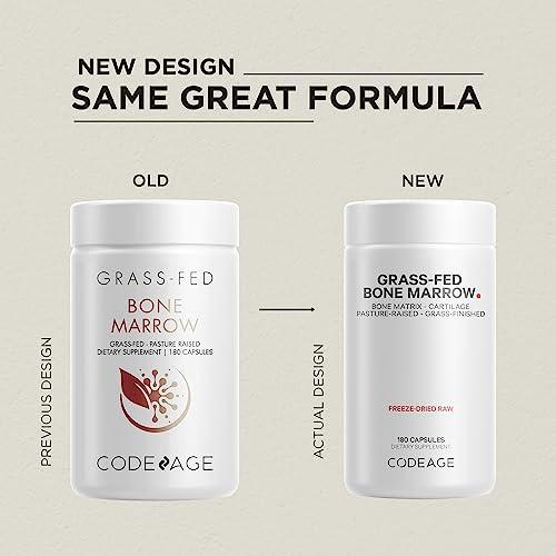 Codeage Codeage Grass Fed Bone Marrow Supplement - Freeze Dried, Non-Defatted, & Desiccated Beef Bone Marrow Pills - Raw Whole Bone Marrow, Bone Matrix, Cartilage - 3000mg per Serving - 180 Capsules