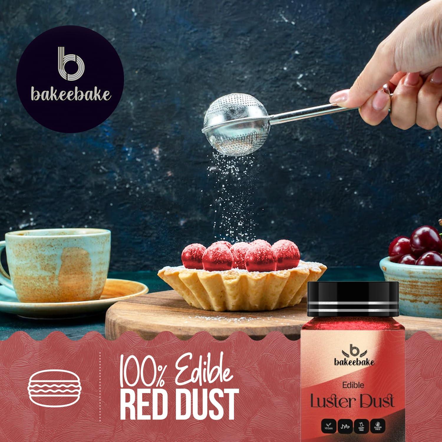Bakeebake Bakeebake Luster Dust Edible 15g - Edible Glitter for Drinks & Desserts - Gluten Free Edible Red Dust for Cake Decorating Tasteless Vegan Drink Glitter for Cocktails and Parties (Red)