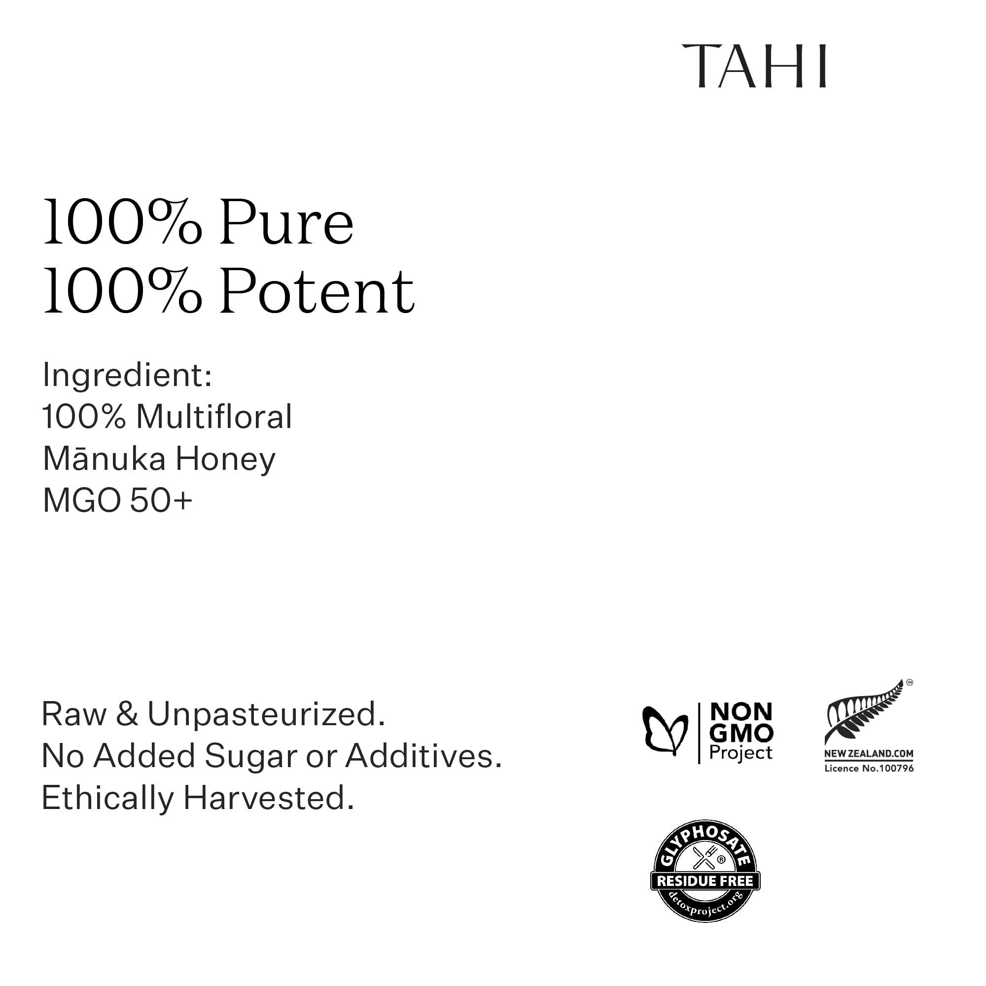 Tahi Tahi MGO 50+ Multifloral Raw Manuka Honey New Zealand - 100% Sustainable and Natural Honey - Non-GMO, Glyphosate-Free and Gluten-Free - New Zealand Manuka Pure Honey - 8.81oz