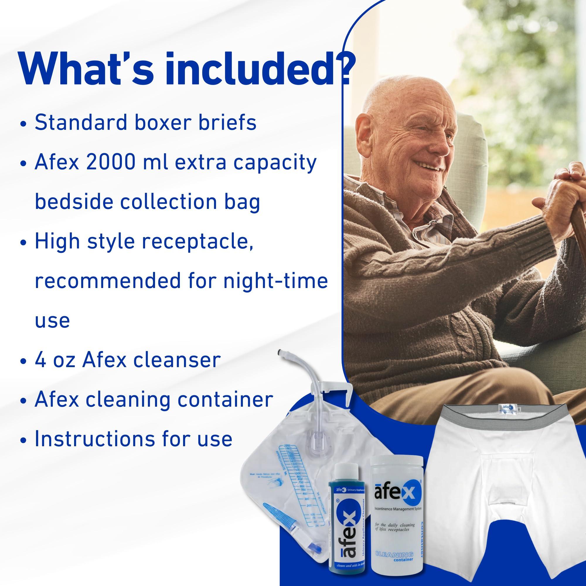 Afex Afex Night Time Incontinence Management System - Incontinence Supplies with Standard Briefs with High Style Receptacle, Accessories & Extra Capacity Bed Bag - L (for 36-38 Waist)