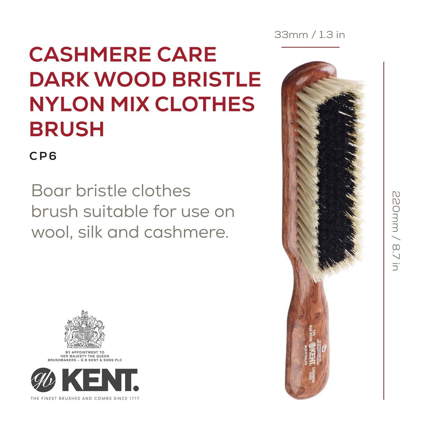 KENT Kent CP6 Clothes Brush. 100% Natural Black & White Boar Bristle Lint Remover Especially for Cashmere, Wool and Silk for Keeping Delicate Fabrics Free from Fibres, Fluff and Pet Hair. Made in England
