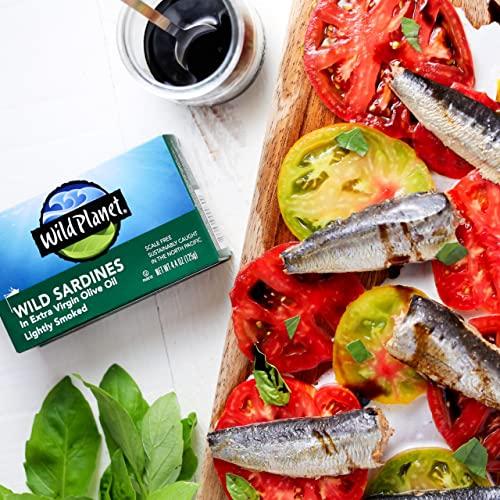 Wild Planet Wild Planet Wild Sardines in Extra Virgin Olive Oil, Lightly Smoked, Tinned Fish, Sustainably Caught, Non-GMO, Kosher, Gluten Free, 4.4. Ounce (Pack of 12)