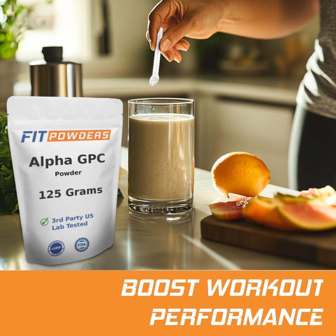 FitPowders FitPowders Alpha-GPC Powder 250 Grams, Non-GMO Alpha GPC Supplement Choline Powder, Vegan, Third Party Tested, Pre-Workout, Memory and Focus, with Scoop