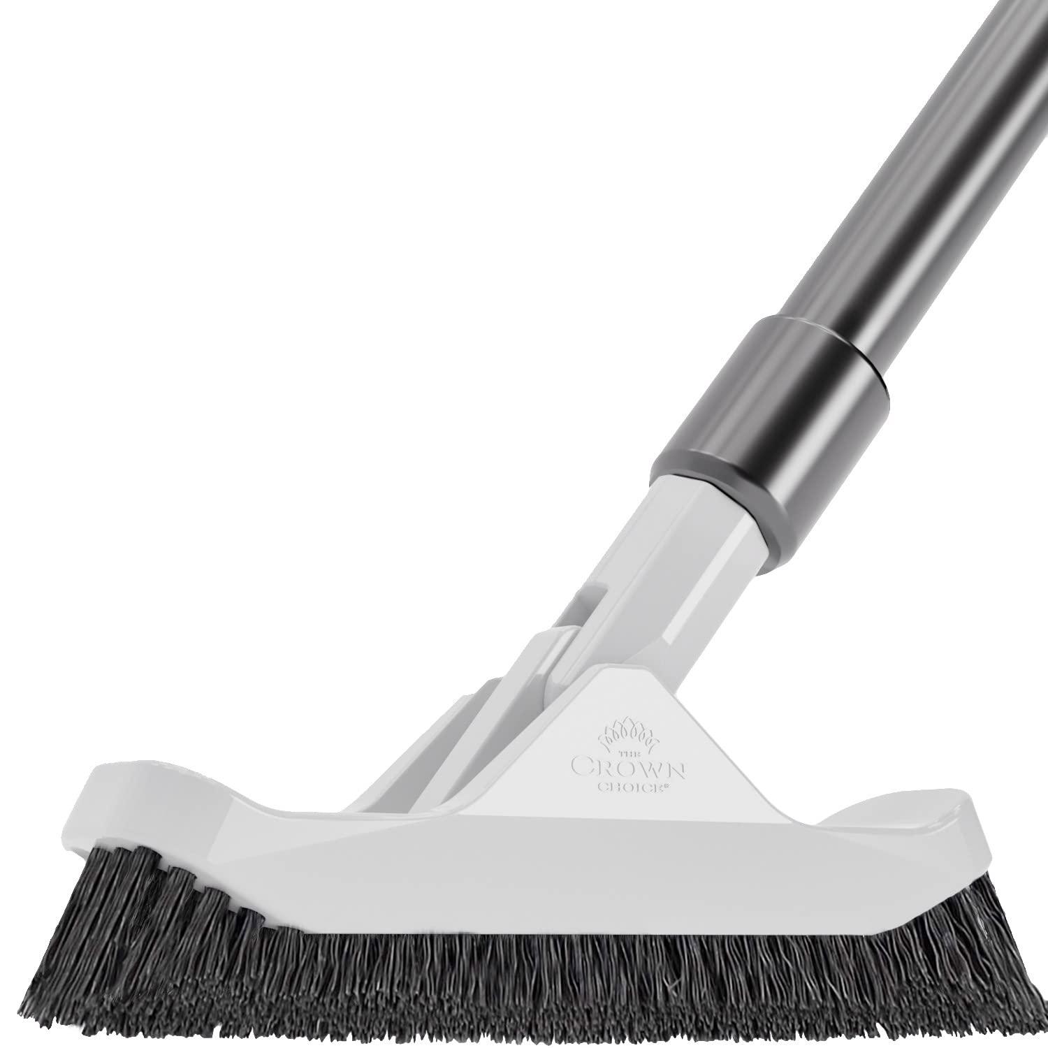 The Crown Choice Grout Brush with Long Handle - Heavy Duty Cleaner & Grout Scrubber Tool - Deep Cleaning Hard Wood, Tile, Floors - Handled Bathtub and Shower Scrub - Cleaning Brushes and Supplies for Bathroom Kitchen