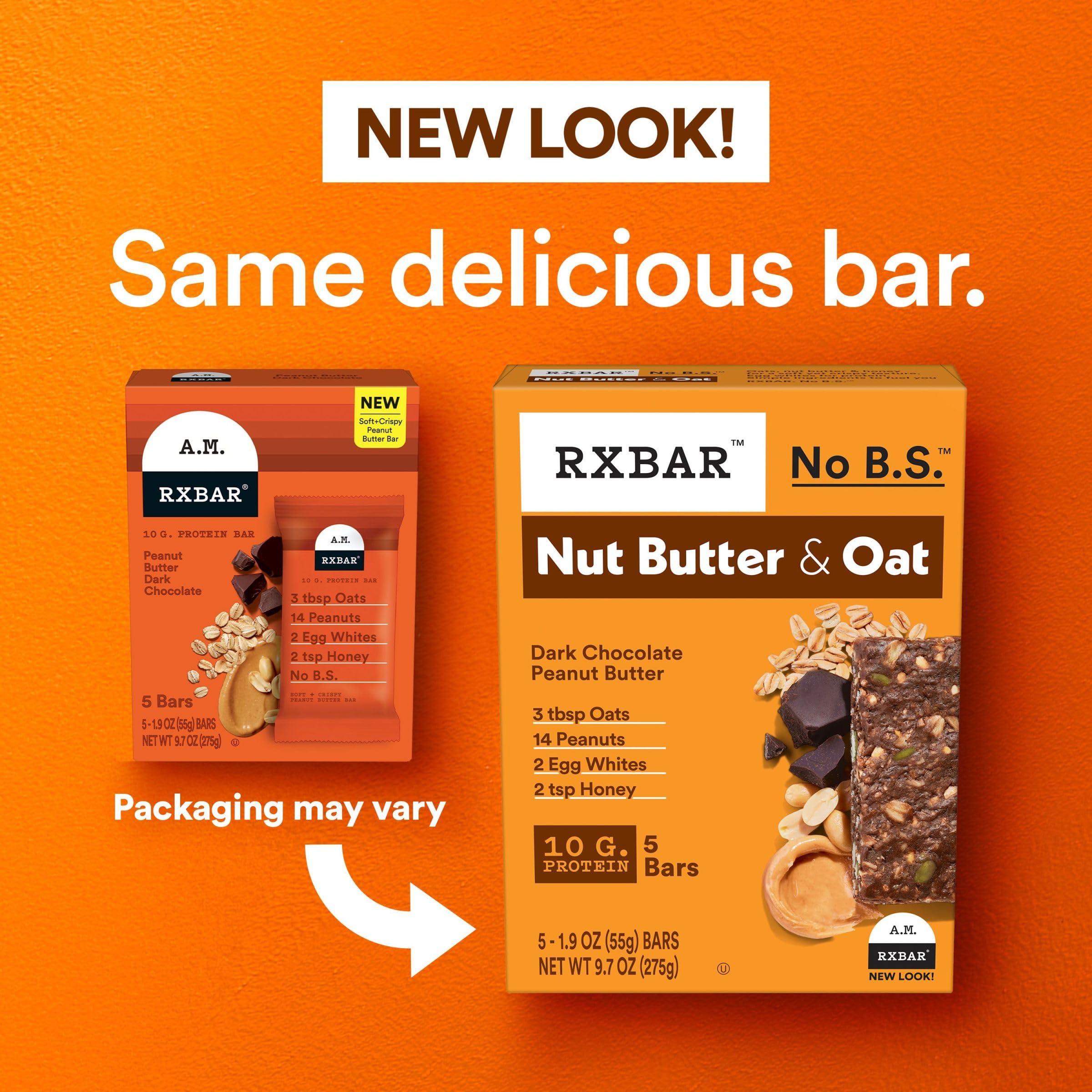 RXBAR RXBAR Nut Butter and Oat Protein Bars, Protein Snacks, Snack Bars, Dark Chocolate Peanut Butter, 9.7oz Box (5 Bars)