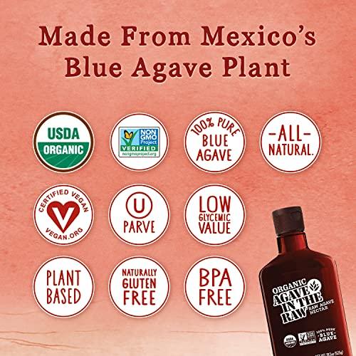 IN THE RAW Organic Agave Nectar Sweetener, Blue Agave Syrup - Vegan, Gluten-Free, Low Carb Sugar Substitute for Baking & Drinks (Pack of 2)