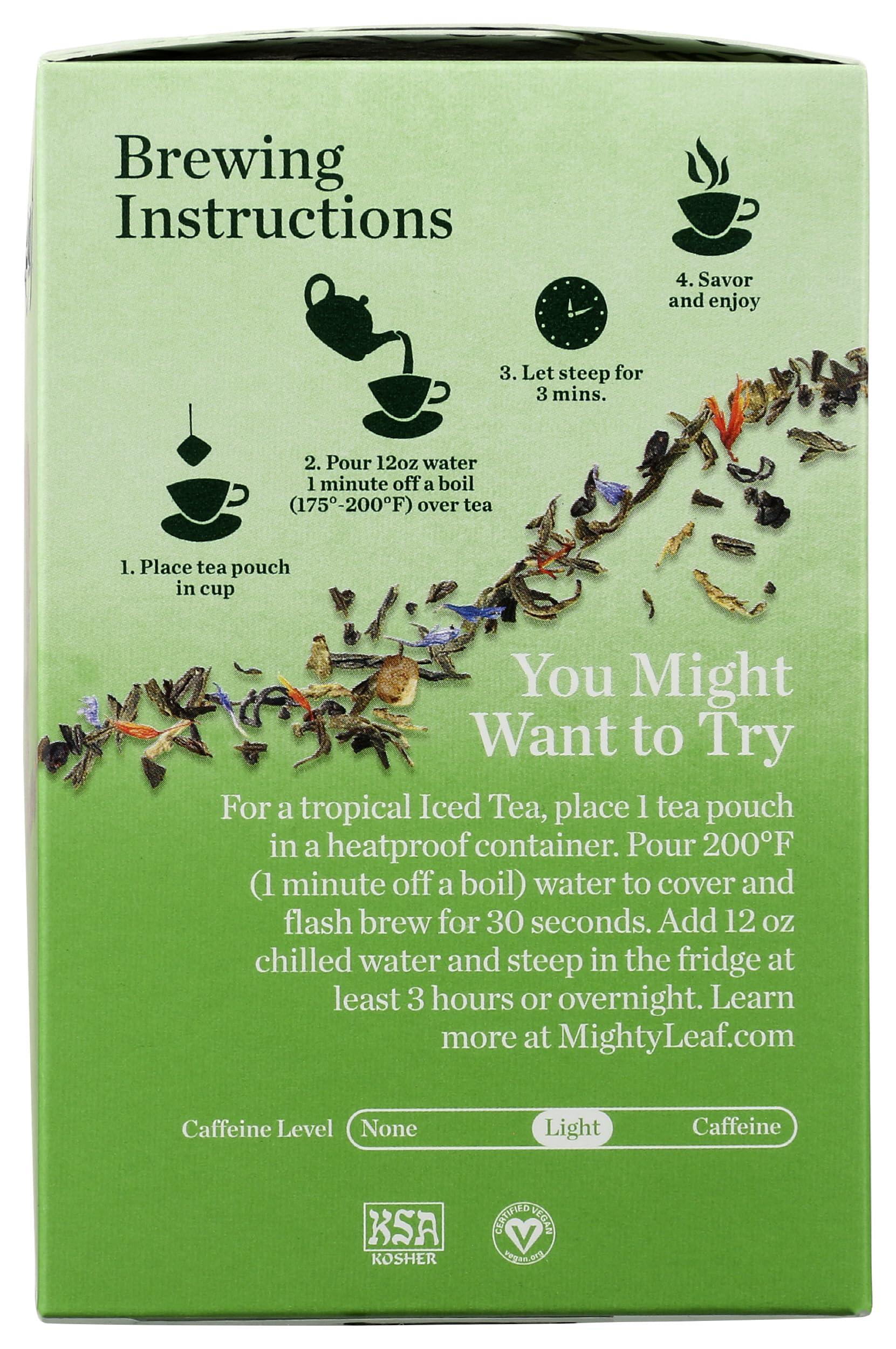 Mighty Leaf Mighty Leaf Tea, Green Whole Leaf Tea Bags - Green Tea Tropical - Light Caffeine - Blended with Pineapple, Guava & Tropical Fruit Flavors - 15 Count