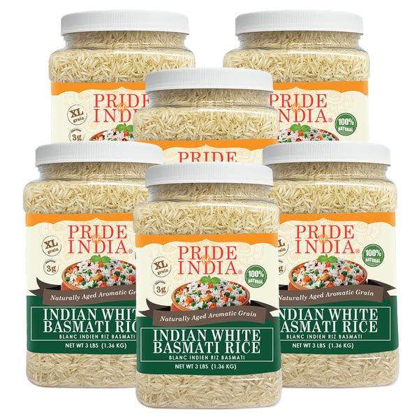 Pride Of India Pride Of India - PACK of 6 - Extra Long Indian Basmati Rice, Naturally Aged Aromatic Grain, 3 lbs Jar