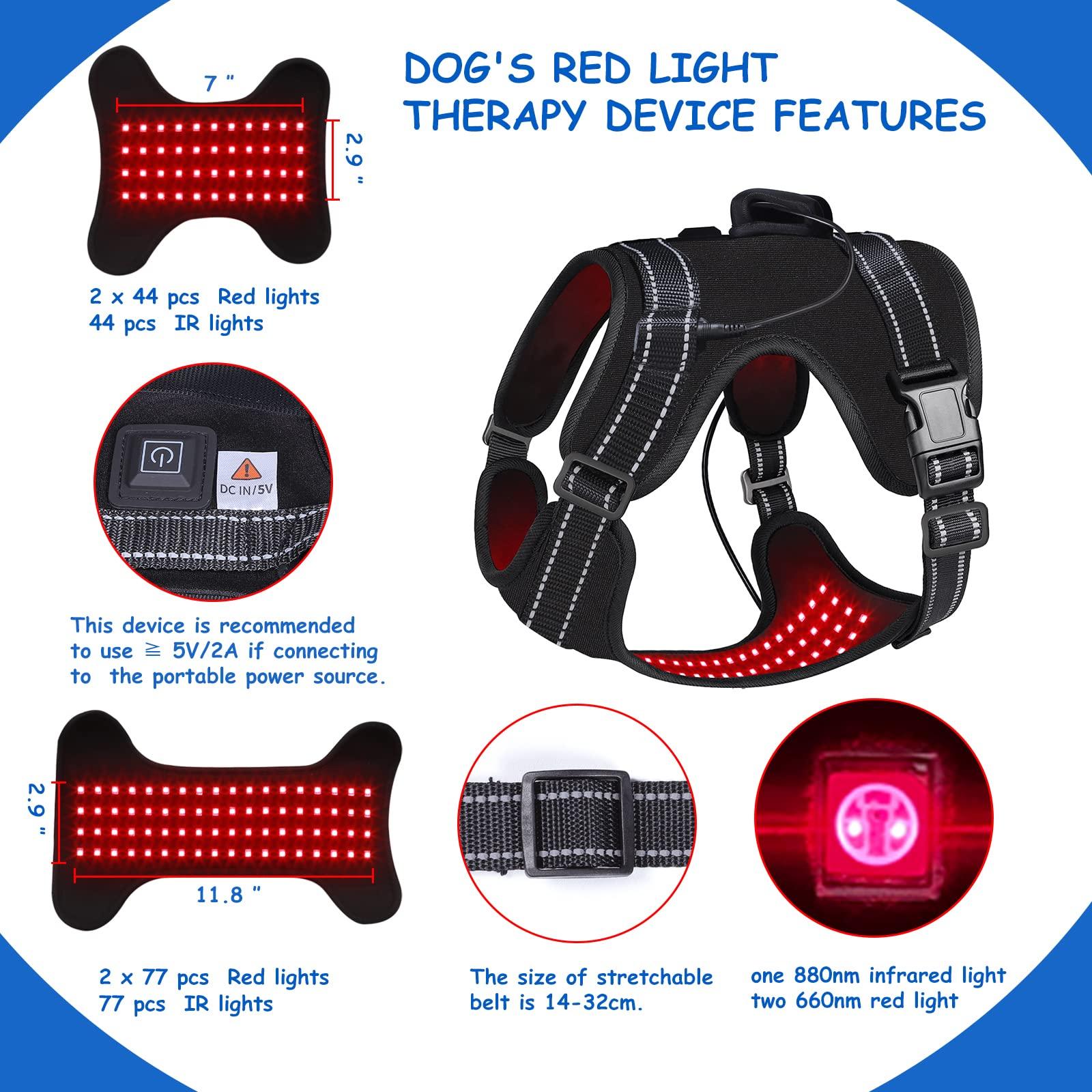 Dialudon Dialudon Dog Back Brace with Red Infrared Light Therapy for Muscle Joint Pain Relief, Red Light Therapy Devices for Dogs Home Light Therapy Adjustable Wrap for Arthritis, Back Pain, Surgical Recovery